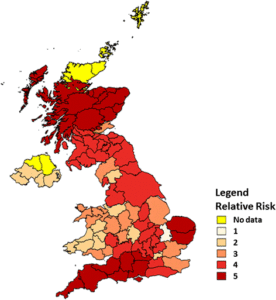 Relative risk of tick attachment on dogs: Source: http://0-parasitesandvectors.biomedcentral.com.brum.beds.ac.uk/articles/10.1186/s13071-016-1673-4