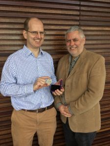 Dr Matthew Berriman recieving the 2017 CA Wright Medal for his extensive contributions in the field of parasite genomics.